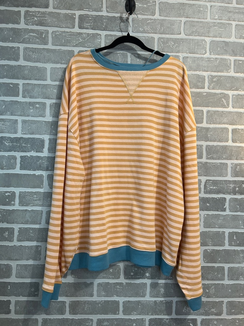 We the Free People Classic Striped Oversized Crewneck Contrast Hem Sz L NWOT - Picture 3 of 6